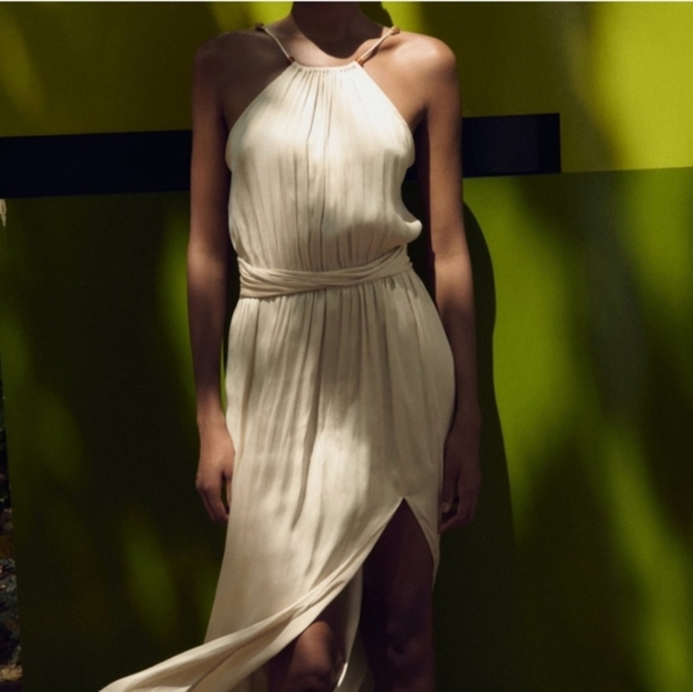 ZARA |‎ Limited Edition| NWOT Champagne Grecian Beaded Maxi Dress| Size XS